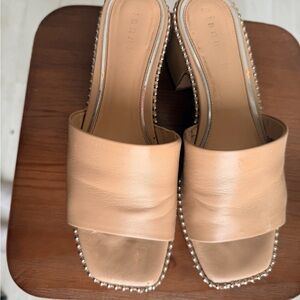 Gianni Bini Tan Leather Studded Mules